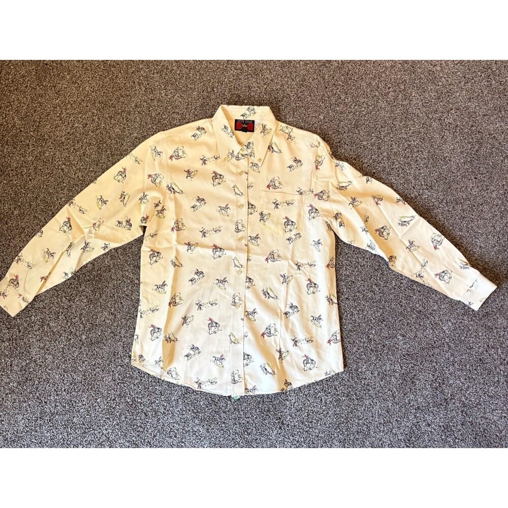 Vintage 5 Star Roper Men's M Button up Western Shirt Running Horses Cowboy Rodeo